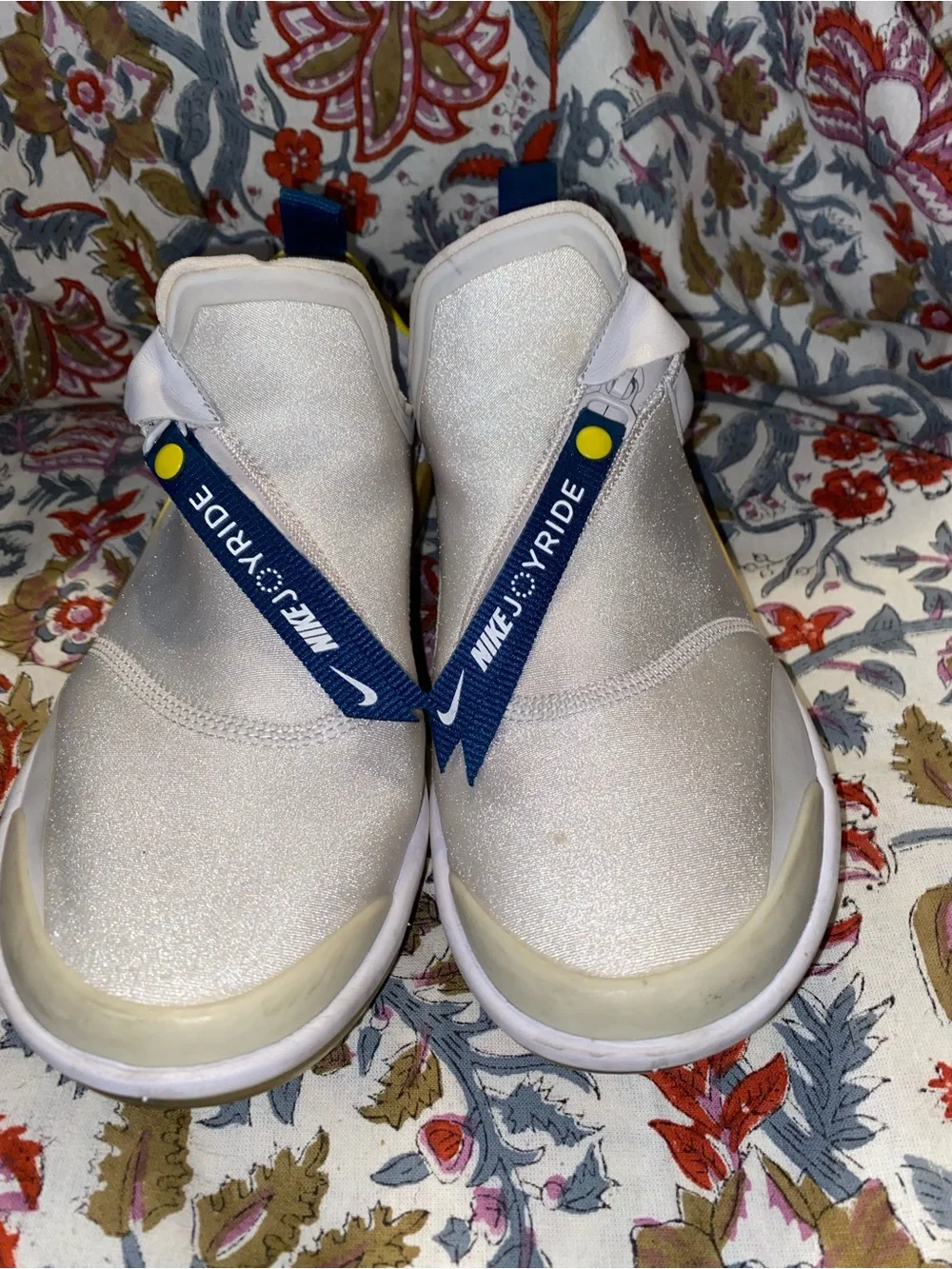Nike White Slip-On Sneakers with Yellow and Navy Accents